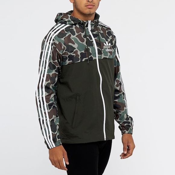 Adidas Originals Split Green Khaki Camo Zip-up Mens Windbreaker Size Small